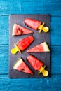 Photo of watermelon slices , fruit ice on cutting board Royalty Free Stock Photo