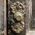 A photo of a weathered brass doorknob of an ancient house