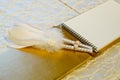 Photo of a wedding register and feather pen. Wedding guestbook. Royalty Free Stock Photo