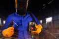 Photo of welder worker holding inverter