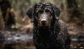 photo of wet curly-coated retriever on forest background. Generative AI Royalty Free Stock Photo
