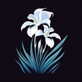 Vector Illustration Of White Lilies On Dark Blue Background