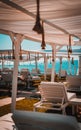 photo of white sunbed with turquoise Mediterranean Sea on the background summer holidays vacation tropic