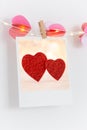 Photo on white wall. Photography heart, vintage postcards and retro styles