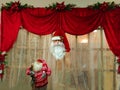 Window decorated with Santa Claus for christmas