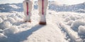 Photo of winter boots standing activity a snowy road outdoor cold fashion walk footwear