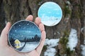 Photo of winter houses, round picture