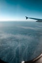 A winter mountain view from plane window