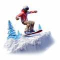 Voxel Art Snowboarder: Hyperrealistic 3d Cartoon On Skateboard