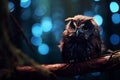 photo of Wise Owl sitting on tree\'s branch generative AI