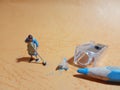 Top View Photo 1 woman cleaning trash from pencil sharpener with negative space Royalty Free Stock Photo