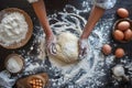 photo of a woman kneading dough, top view Royalty Free Stock Photo