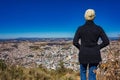 Photo with woman on top of the mountain watching the city Pocos de Caldas - Minas Gerais / Brazil - below