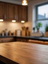 Photo Of Wood Table With Blur Background At Kitchen Room. Generative AI Royalty Free Stock Photo