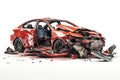 Photo of a wrecked red car in pieces after an accident Royalty Free Stock Photo