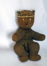 Photo of a 45-year-old bear with a homemade pearl crown on his head,handmade Royalty Free Stock Photo