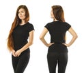 Redhead woman posing with blank black shirt Royalty Free Stock Photo