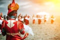 Photo of young beautiful women wearing in traditional national mongolian kalmykian dresses in the festival. Royalty Free Stock Photo