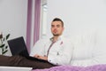 Young Business man Using Laptop At Home Royalty Free Stock Photo