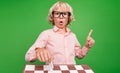 Photo of young cheerful positive young boy idea genius move horse chess isolated on green color background Royalty Free Stock Photo