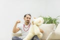 Photo of young man playing game at home. Royalty Free Stock Photo