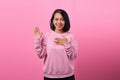 Photo of young woman happy positive smile hand on chest make promise oath tell truth