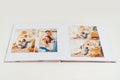 Photobook spread with photos of family photo shoot.