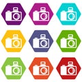 Photocamera icons set 9 vector