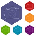 Photocamera icons vector hexahedron