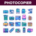 Photocopier Device Collection Icons Set Vector