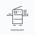 Photocopy flat line icon. Vector outline illustration of copier machine. Black thin linear pictogram for office copy