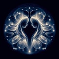 A photogram style image with a luminogram effect creating a glow