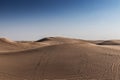 Photograph of Abu Dhabi desert with car tires marks in the sand Royalty Free Stock Photo