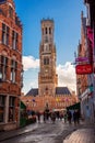 The Belfry and the Market Square in the center of Bruges Royalty Free Stock Photo