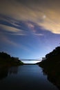 Photograph of beautiful milky way rising over the bridge at the damp in Chiang Mai city, Thailand Royalty Free Stock Photo