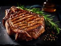 Photograph of Beef T - Bone steak or aged wagyu porterhouse grilled beef steak Medium Generative AIrare on a black table.