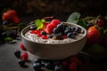 A photograph of a bowl of creamy coconut chia pudding. Generative AI