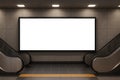 Blank Horizontal Billboard Above Escalators - Indoor Advertising Space - billboard screen mockup Royalty Free Stock Photo