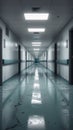 Photograph captures emptiness of hospital hallway, quiet and calm