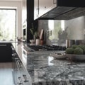 Bright & Airy Modern Kitchen with Marble Countertops Royalty Free Stock Photo