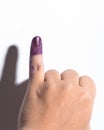 Sharp close up of an inked little finger with harsh shadow against a bright white background wall Royalty Free Stock Photo