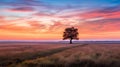 Solitude in the Sunset: A Lone Tree in Rolling Countryside