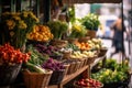 Bustling Farmers Market with Fresh Produce and Flowers