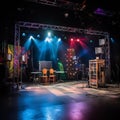 Dramatic Evening on Stage with Colorful Lighting and Props