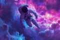 A photograph capturing an astronaut suspended in the vastness of outer space, A high-tech redesigned astronaut space suit amidst a