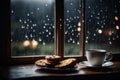 A photograph capturing the cozy warmth of a cup of tea with cookies