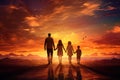 A photograph capturing the peaceful moment of a family strolling along the beach during the enchanting sunset, Happy family mother