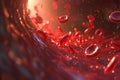 A photograph capturing red blood cells actively flowing through a blood vessel, 3D model of blood cell flow through a human artery Royalty Free Stock Photo