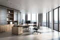 A Photograph capturing the sleek elegance of a minimalist office