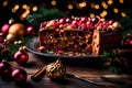 A Photograph capturing the splendor of a Christmas fruit cake, Royalty Free Stock Photo